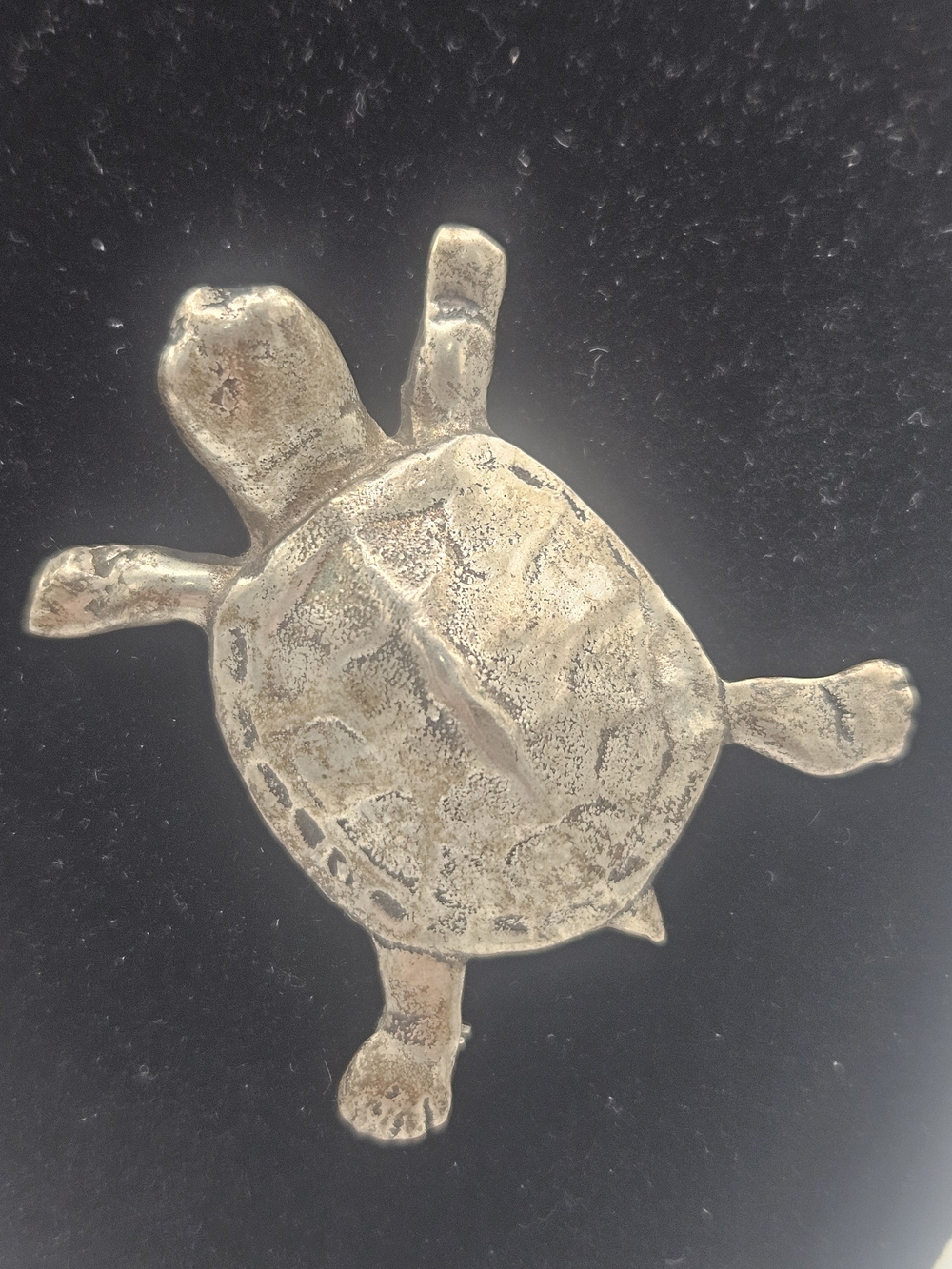 Source Unknown Turtle Brooch - Metallic Tan and Silver Accents
